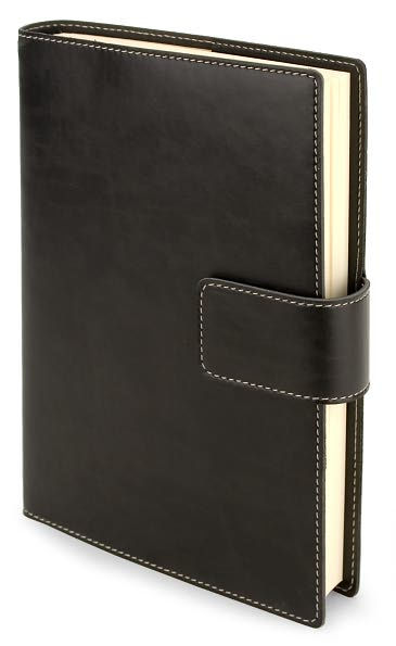 Black Bonded Italian Leather Tab Snap Lined Journal (8.9