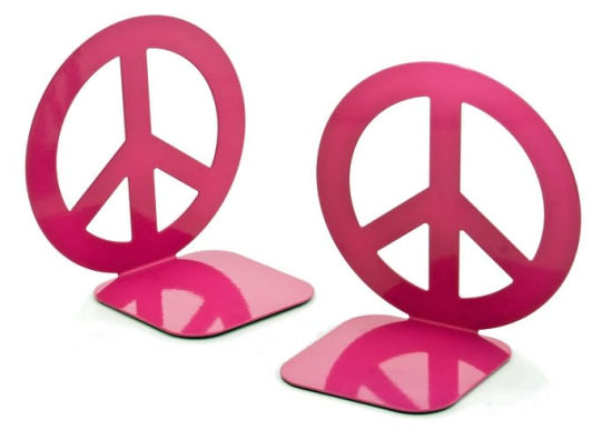 Jonathan Adler Love Dove Peace Sign Fuchsia Metal Bookend Set Of