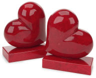 Title: Floating Red Heart Italian Alabaster Bookends - Set of 2