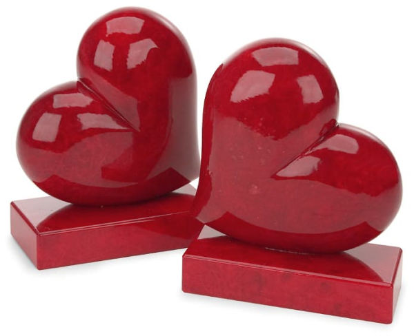Floating Red Heart Italian Alabaster Bookends - Set of 2