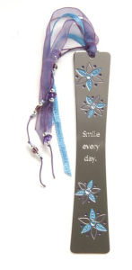 Title: Flora Sparkle Blue Flowers Metal Bookmark