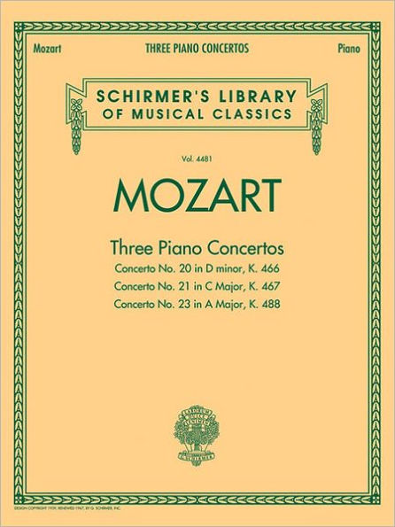 Mozart - 3 Piano Concertos: Schirmer Library of Classics Volume 4481 Two Pianos, Four Hands