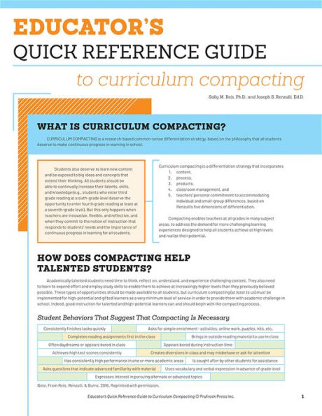 Educator's Quick Reference Guide to Curriculum Compacting