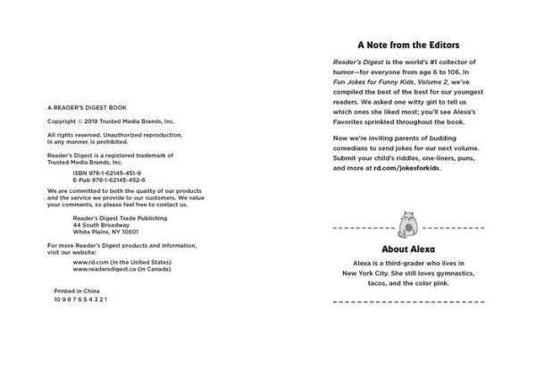 Reader's Digest Fun Jokes for Funny Kids Vol. 2