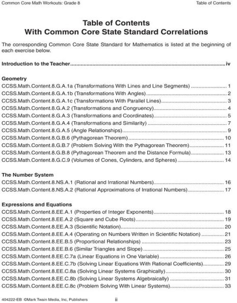 Common Core Math Workouts, Grade 8