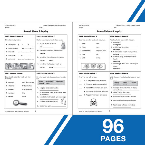 Science Warm-Ups, Grades 5 - 8