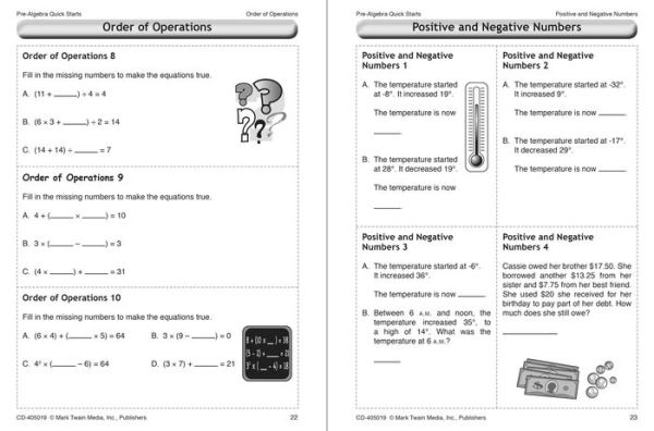 Pre-Algebra Quick Starts, Grades 6 - 12