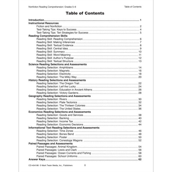 Nonfiction Reading Comprehension Workbook, Grades 5 - 6