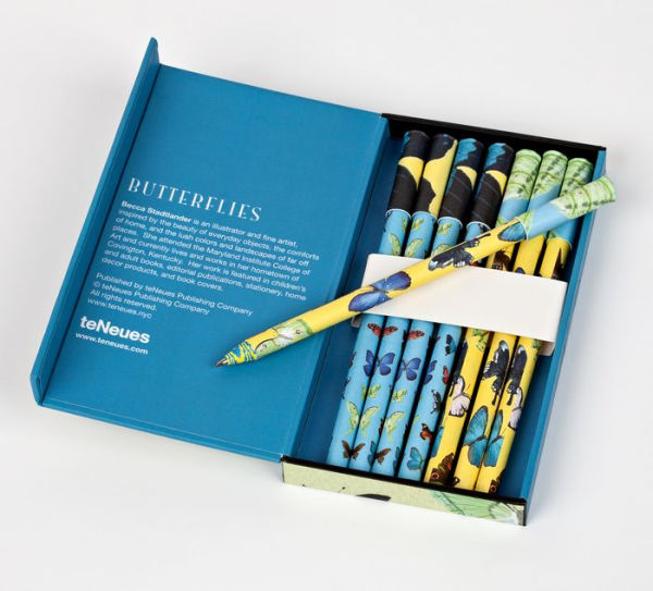 teNeues - 8-Pen Set: Butterflies, 8 Ballpoint Pens, Sleek Paper Case, Magnetic Enclosure: Set of 8 Ball Point Pens in a Slim Case