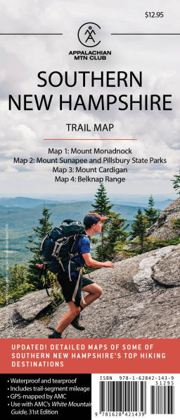 Southern New Hampshire Trail Map: Mount Monadnock, Mount Sunapee and Pillsbury State Parks, Mount Cardigan, and Belknap Range