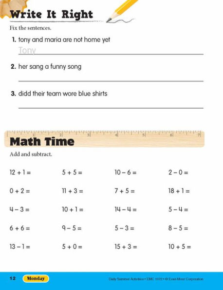 Daily Summer Activities: Between 1st Grade and 2nd Grade, Grade 1 - 2 Workbook: Moving From 1st Grade to 2nd Grade, Grades 1-2