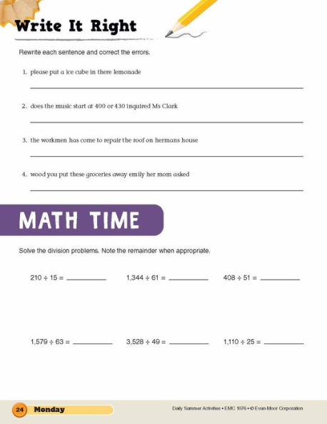 Daily Summer Activities: Between 5th Grade and 6th Grade, Grade 5 - 6 Workbook: Moving From 5th Grade to 6th Grade, Grades 5-6