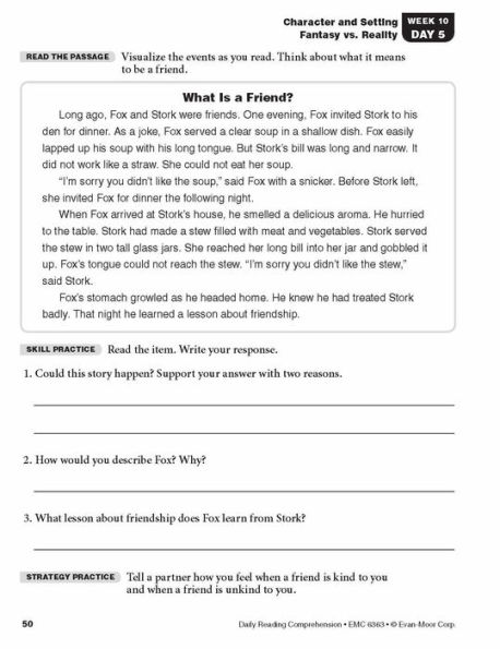 Daily Reading Comprehension, Grade 3 Student Edition Workbook by Evan ...