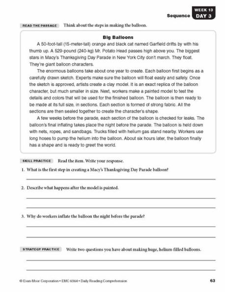 Daily Reading Comprehension, Grade 4 Student Edition Workbook