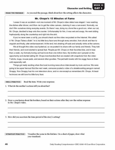 Daily Reading Comprehension, Grade 8 Student Edition Workbook