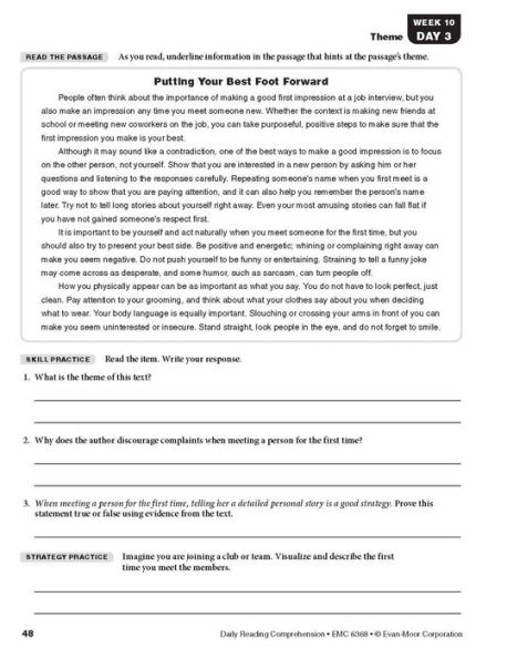 Daily Reading Comprehension, Grade 8 Student Edition Workbook