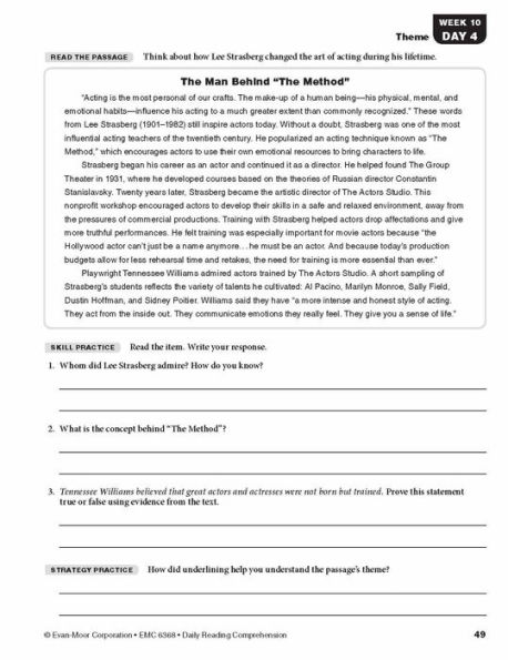 Daily Reading Comprehension, Grade 8 Student Edition Workbook