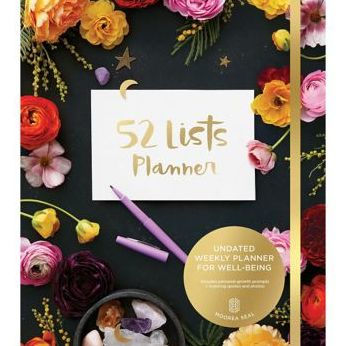 52 Lists Planner Undated 12-month Monthly/Weekly Spiralbound Planner with Pocket s (Black Floral): Includes Prompts for Well-Being, Reflection, Personal Growth, and Daily Gratitude