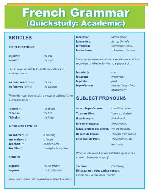 French Grammar: Quick Study Academic by Quick Charts, Paperback ...