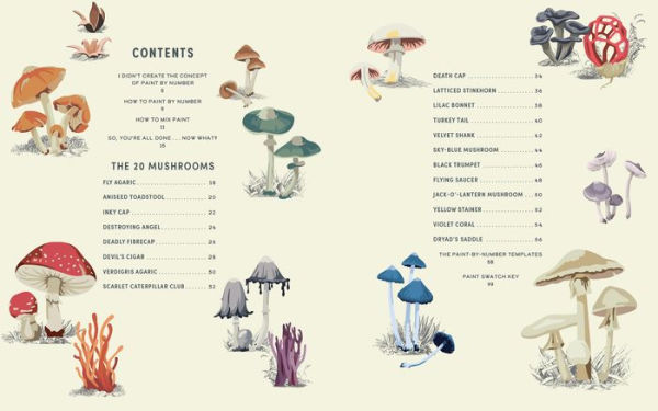 Coloready Mushrooms: 20 Modern Paint-by-Number Prints