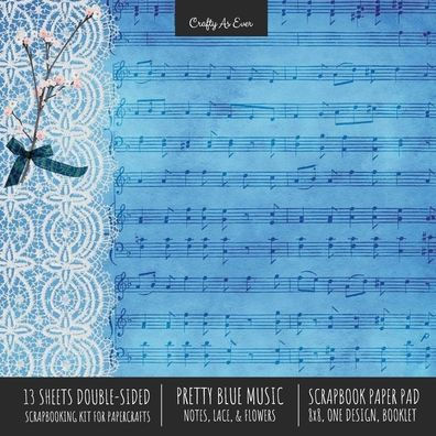 Pretty Blue Music Scrapbook Paper Pad 8x8 Decorative Scrapbooking Kit for Cardmaking Gifts, DIY Crafts, Printmaking, Papercrafts, Notes Lace Flowers Designer Paper