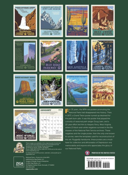 2023 National Parks GRID WPA (USA) Wall Calendar by Ranger Ziga Media