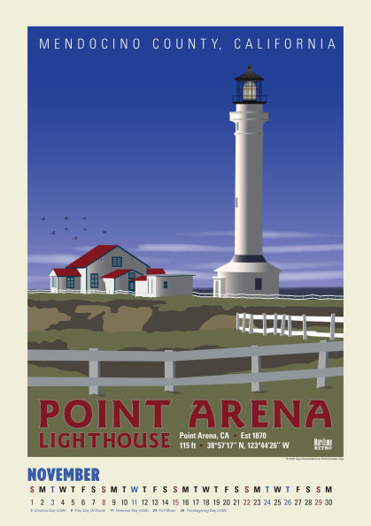 2026 Pacific Coast Lighthouse Posters Large Wall, 13.4" x 19"