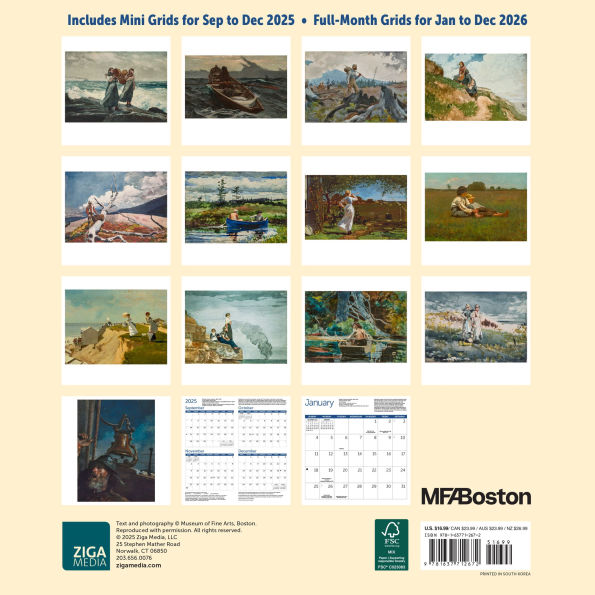 2026 MFA Boston Winslow Homer Watercolors Wall Calendar