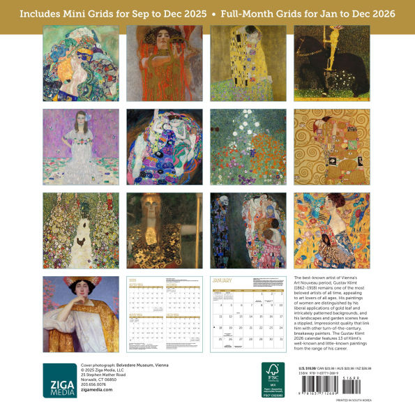 2026 Gustav Klimt Wall Calendar