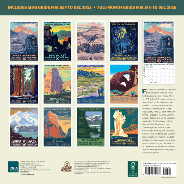 2026 National Parks Poster Art of the WPA Standard Wall Calendar