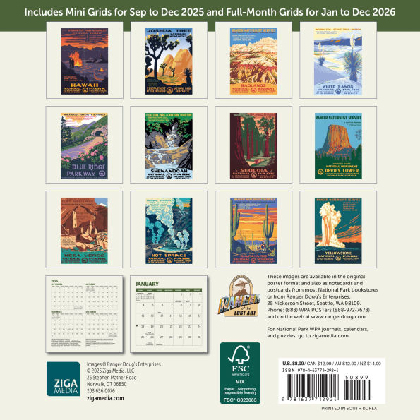 2026 National Parks WPA Posters Mini Wall Calendar