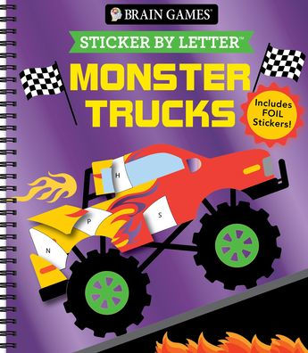 Brain Games - Sticker by Letter: Monster Trucks: Includes 1 Foil Sticker Sheet to Complete Each Image!