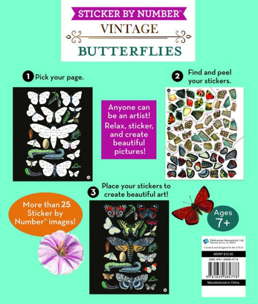 Brain Games Sticker By Number Vintage Butterflies