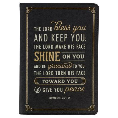 Christian Art Gifts Classic Journal Lord Bless You and Keep You Numbers 6:24-26 Bible Verse Inspirational Scripture Notebook for Men/Women, Ribbon Marker, Debossed Black Faux Leather Flexcover, 336 Ruled Pages