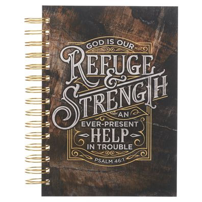 Christian Art Gifts Journal W/Scripture for Men/Women God Is Our Refuge and Strength Psalm 46:1 Bible Verse Brown 192 Ruled Pages, Large Hardcover Notebook, Wire Bound
