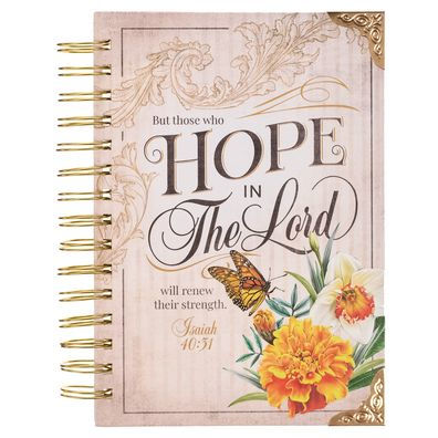 Christian Art Gifts Journal W/Scripture for Women Hope in the Lord Isaiah 40:31 Butterfly Deep Ocean Blue 192 Ruled Pages, Large Hardcover Notebook, Wire Bound