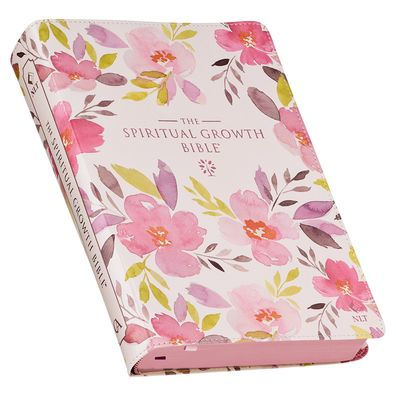 The Spiritual Growth Bible, Study Bible, NLT - New Living Translation Holy Bible, Faux Leather, Pink Purple Printed Floral