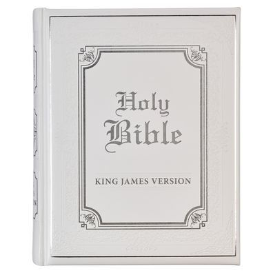 KJV Holy Bible, Classically Illustrated Heirloom Family Bible, Faux Leather Hardcover - Ribbon Markers, King James Version, White/Silver