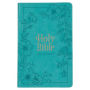 KJV Holy Bible, Standard Size Faux Leather Red Letter Edition - Thumb Index & Ribbon Marker, King James Version, Teal Floral Zipper Closure
