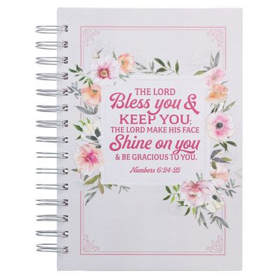 Christian Art Gifts Journal W/Scripture Bless You Num. 6:24-25 Bible Verse Floral Stripes 192 Ruled Pages, Large Hardcover Notebook, Wire Bound