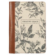 Journal Classic Zip Brown/Cream Floral Printed Amazing Grace 2 Cor. 12:9