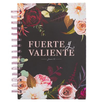 Christian Art Gifts Journal W/Scripture, Diario Espiral Negro Floral Fuerte Y Valiente Jos. 1:9, Large, Hardcover Notebook, Wire Bound