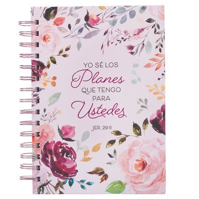 Christian Art Gifts Journal W/Scripture, Diario Espiral Rosado Floral Los Planes Jer. 29:11, Large, Hardcover Notebook, Wire Bound