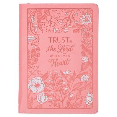 Christian Art Gifts Pink Vegan Leather Zipped Journal, Inspirational Women's Notebook Trust in the Lord Scripture, Flexible Cover, 336 Ruled Pages, Ribbon Bookmark, Proverbs 3:5-6 Bible Verse