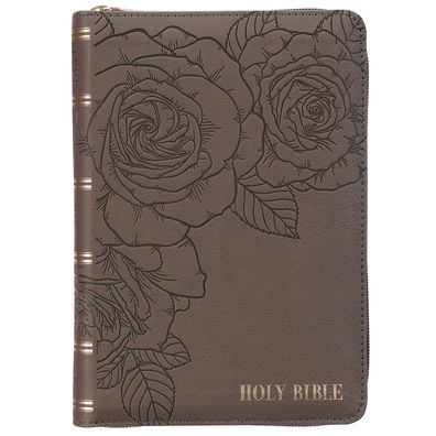KJV Bible Compact Faux Leather LP Gray W/Zipper