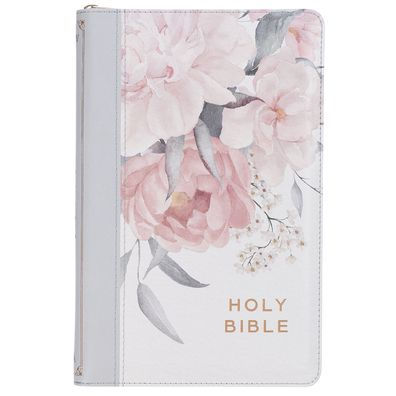 KJV Bible Deluxe Gift Faux Leather Floral Printed W/Zipper