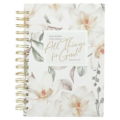 Journal Wirebound White Floral All Things for Good Rom. 8:27