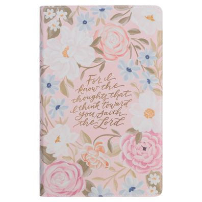 KJV Bible Giant Print Faux Leather for I Know the Plans, Pink Floral Printed Jer. 29:11