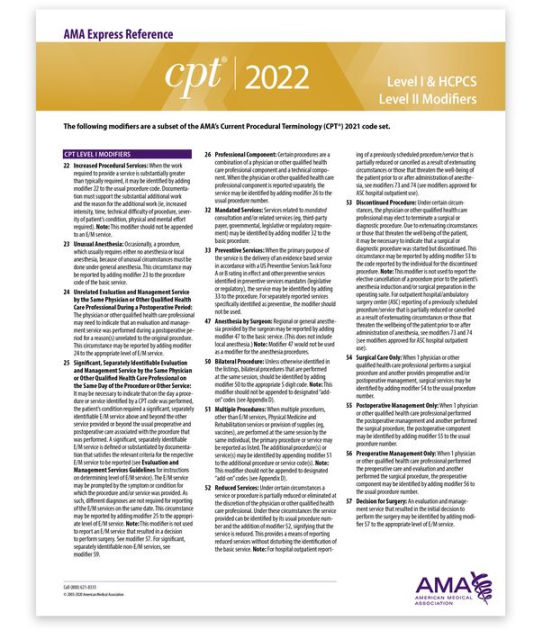 CPT Express Reference Coding Card 2022: Level I & HCPCS Level II ...