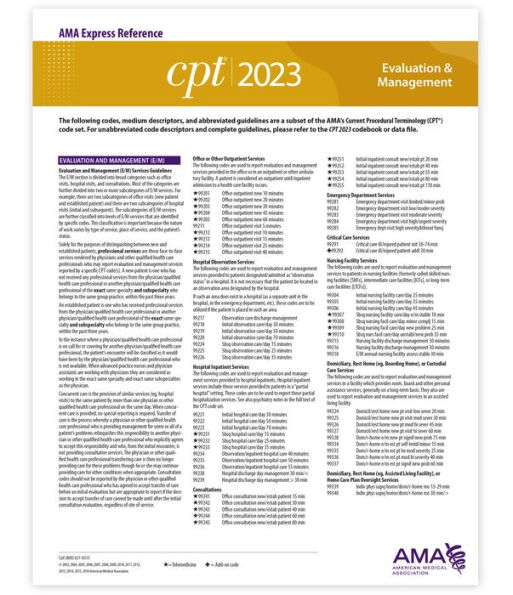 CPT 2023 Express Reference Coding Card : Evaluation & Management 2023 ...